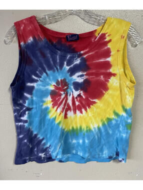 Medium Crop Vintage Sleeveless Tie Dye Tee Freeze Brand Multicolored Hippie Boho